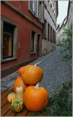 Krbisdekorationen in Strasbourg sorgen fr ein herbstliches Ambiente.
(28.10.2011)