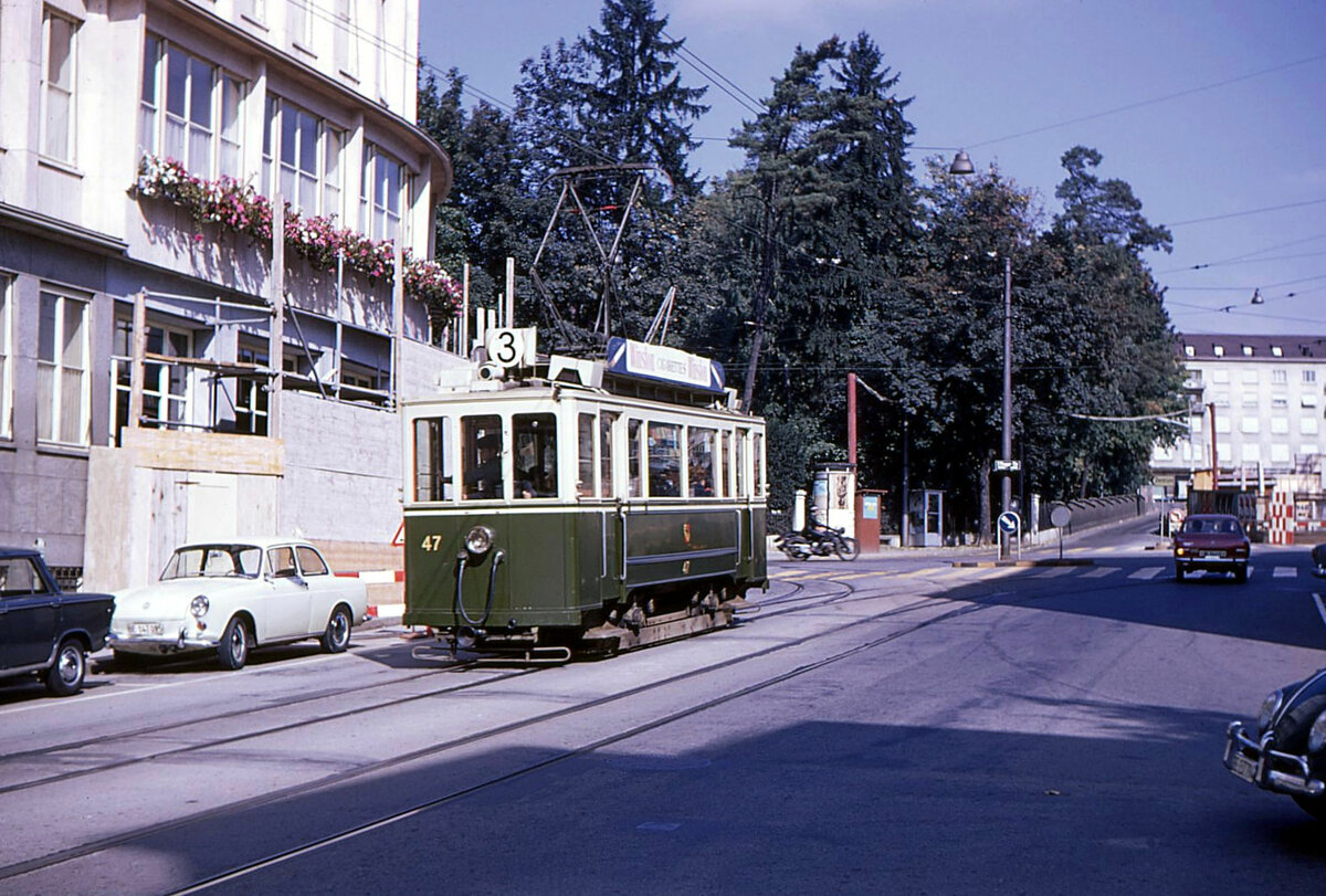 Berner Be 2/2 als Regelkurse am 28.September 1969: Wagen 47 in der Belpstrasse beim Kocherpark. 