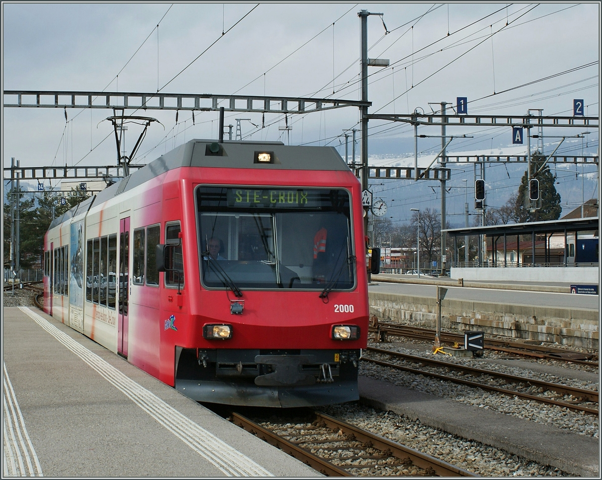 Der Travys (YSteC) GTW 2/6 2000 erreicht Yverdon.
8. März 2009