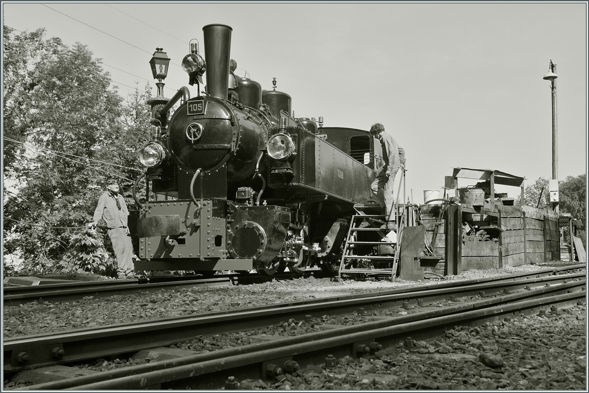 Die ex SEG G 2x 2/2 105 (Bj 1918/Zell Todtnau) erh�lt in Chaulin neue Vorr�te.
9. Juni 2014