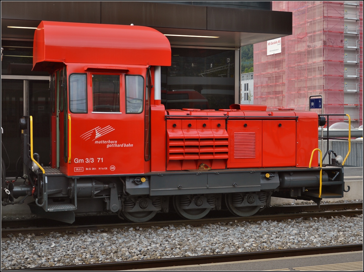 Gm 3/3 71 der Matterhorn-Gotthard-Bahn in Visp. August 2014.
