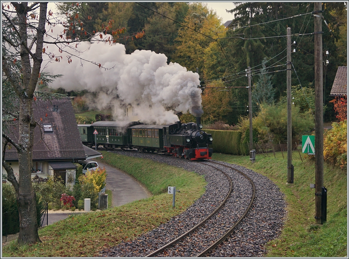 La DER 2021 du Blonay-Chamby - Kurz darauf dampft die G 2x 2/2 105 an dieser Stelle vorbei in Richtung Chaulin.

30. Okt. 2021