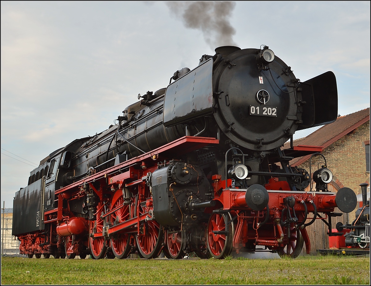 Nach getaner Arbeit, 01 202 beim Abdampfen in Romanshorn. Mai 2015.