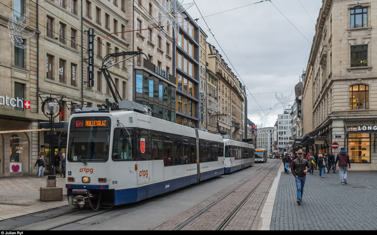 TPG, Vevey-Tram 818 & 852, Place du Molard, 6. Februar 2017