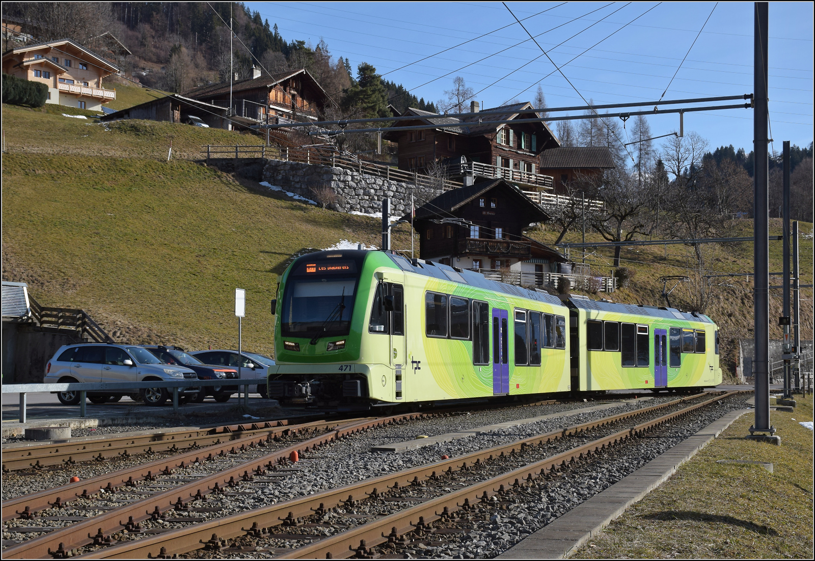ABe 4/8 471 der ASD im Kopfbahnhof Le Sepey. Januar 2026.