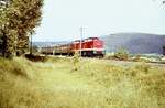 Mit einem Personenzug nach Artern war vermutlich im Jahr 1981/82 die DR 112 321-5 mit wei�en Pufferringen zusammen mit einer weiteren V100 auf der Unstrutbahn in Kleinwangen unterwegs. (Foto: Detlef Beck)
