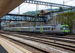 Ein BLS NPZ ist am 28.05.2023 beim Bahnhof Spiez abgestellt.