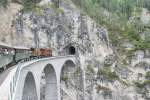 Jubil�um,125 Jahre RhB.Museumslok Ge4/6 Nr.353(1914)und Ge6/6 I Nr.415(Krokodil 1929)mit einem Nostalgiezug auf dem Landwasserviadukt.24.07.14 