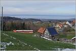 Der AB RHB BDeh 3/6 25 verlässt Heiden, wobei das Motiv eher die Sicht über den Bodensee  würdigt.