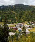 Blick auf den neuen ÖV-Hub Fiesch am 07 September 2021 aus einem MGB-Zug.